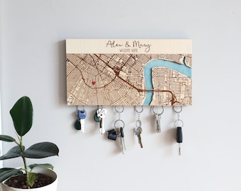 Personalised Magnetic Key Holder For Wall, Custom City Map Key Organizer, Housewarming Gift Box, Our First Home Gift for Couple, New Home