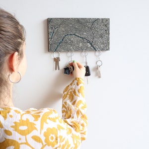 Any City Map Key Holder For Wall, Housewarming Gifts, Wooden Map Key Organizer with Magnets, Custom City Map, Paris Gifts, Key Hook for Wall image 1