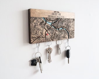 Personalised Map Location Key Holder For Wall, Custom Magnetic Key Organizer, Housewarming Gifts, Key Hook for Wall, Realtor Closing Gift