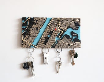 Wall Key Station, Custom Map Magnetic Organizer for Modern Entryway