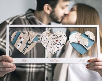 Engagement Gifts for Couple, Hello Will You I Do Wood Map Wall Art, Engagement Location Map, Met Engaged Married Map, Valentines Day Gifts