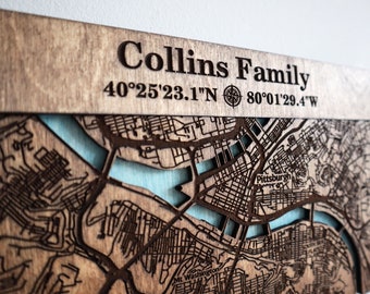 Custom Coordinates Wooden Map Key Holder For Wall, Housewarming Gift for Him/Her, Magnetic Key Organizer/Key Hook for Wall, Our First Home