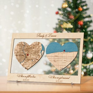 Christmas Gift Ideas, Custom City/Location Map, Wooden Framed Wall Art, Newly Married/Housewarming Gifts for Couples, Where It All Began Map
