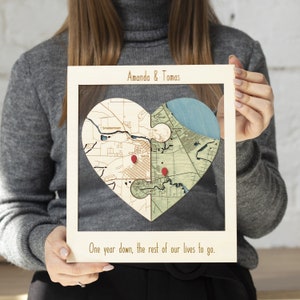 Valentines Day Gift for Girlfriend, Two Locations Puzzle Map, Wedding Anniversary Gift for the Couple, Home Wall Decor, Newly Wed Gifts
