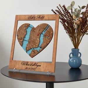 Mapa de ubicación para aniversario, regalo personalizado para parejas, arte de pared de madera