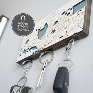 Our First Home Map, Magnetic Key Holder For Wall, Custom Coordinates Wood Map Key Organizer, Housewarming Gift for Couple image 10