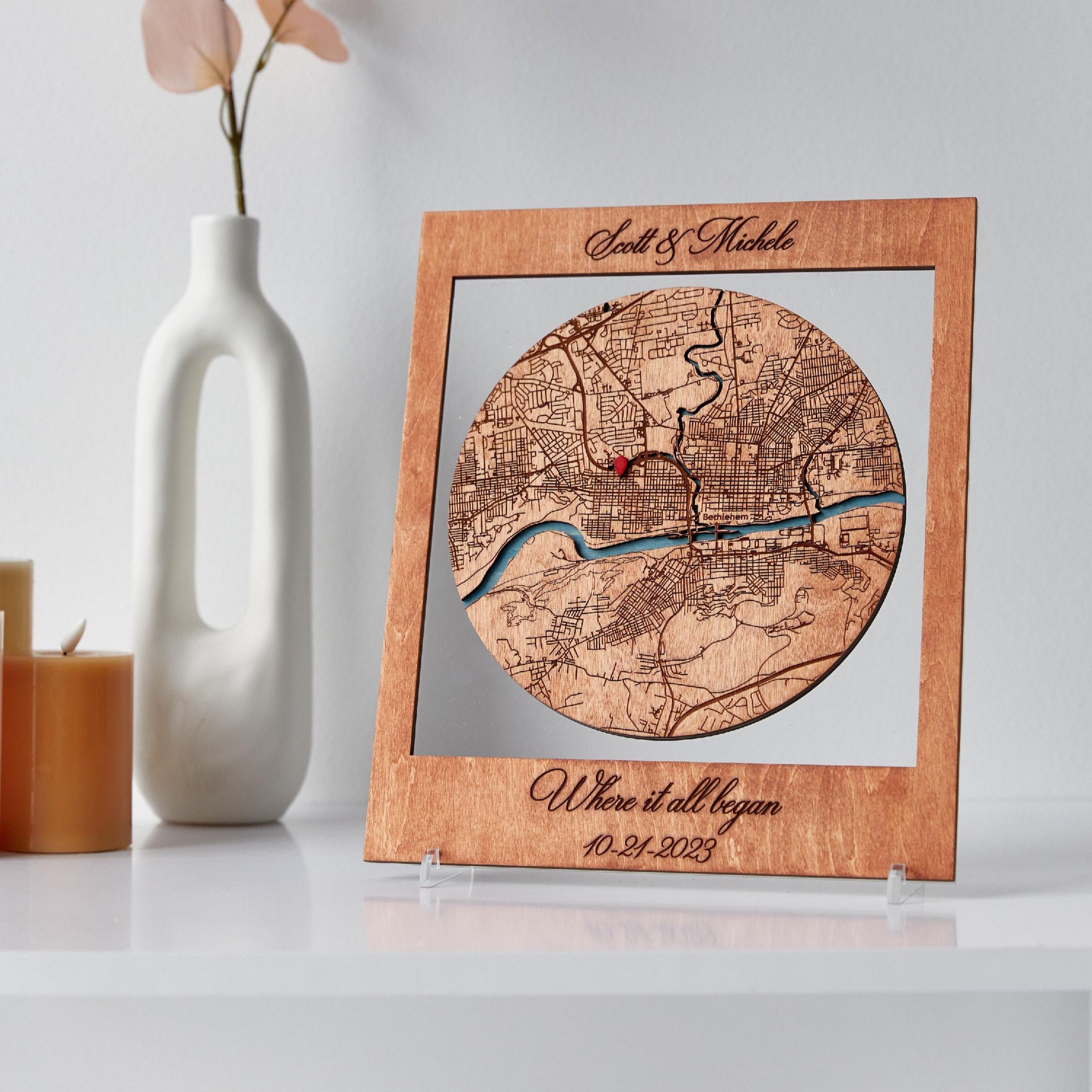 Handmade Memory Map Our Beginning Map: Personalized Wood Keepsake for Anniversary or ...