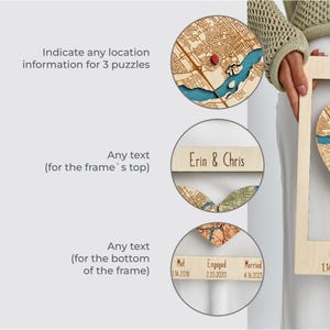 Personalized Puzzle Map - 5th Wedding Anniversary Couples Gift, Custom Locations Framed Wood Wall Art image 6
