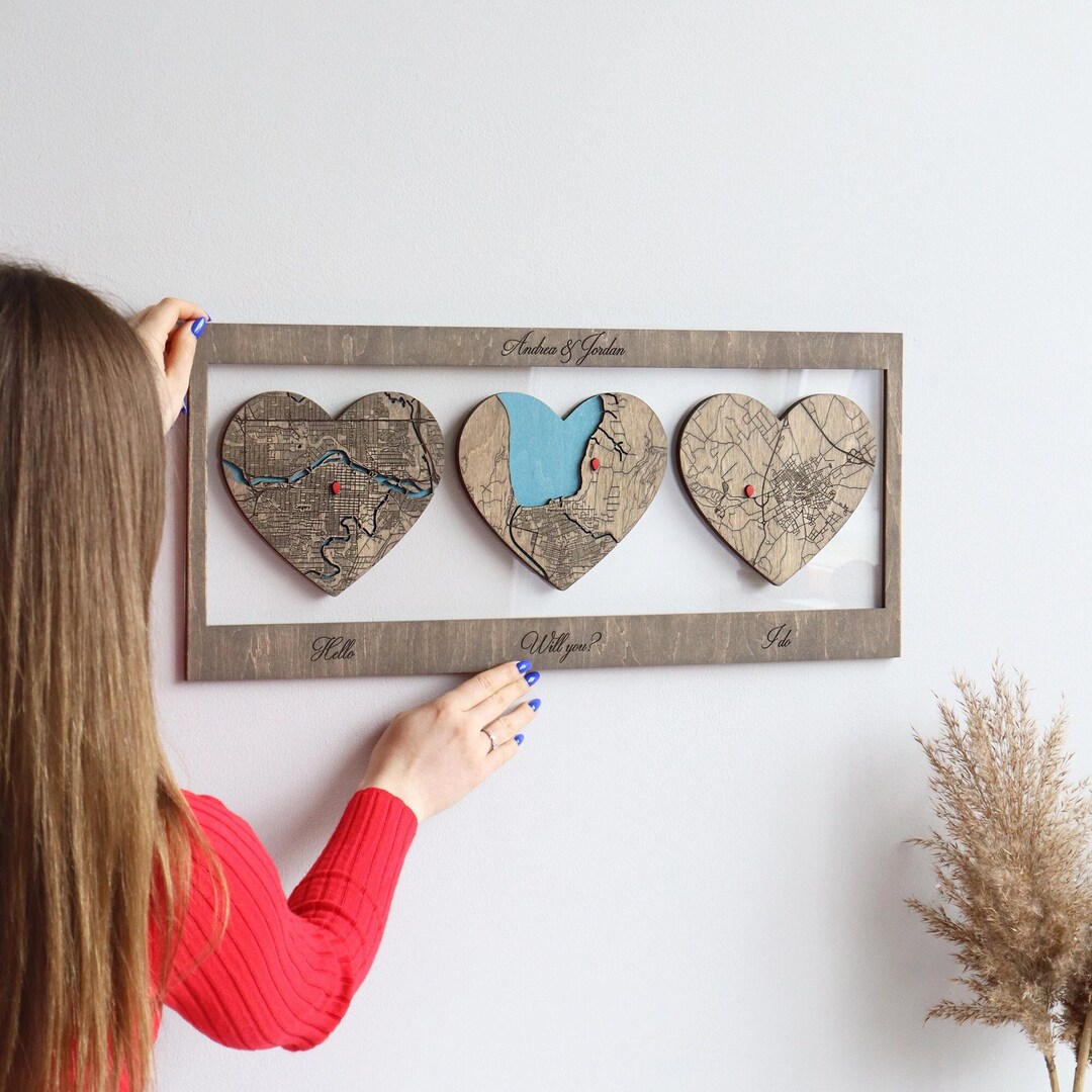 Custom Couples Location Map, Engraved Wood Anniversary Gift - Etsy