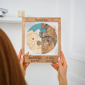 Personalized Two Locations Map Puzzle, 5th Anniversary Gift, Wooden Wall Art