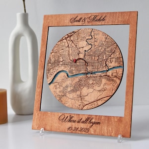 Wedding Story Map, Three Location Wood Art for Couple Gift 1 circle map