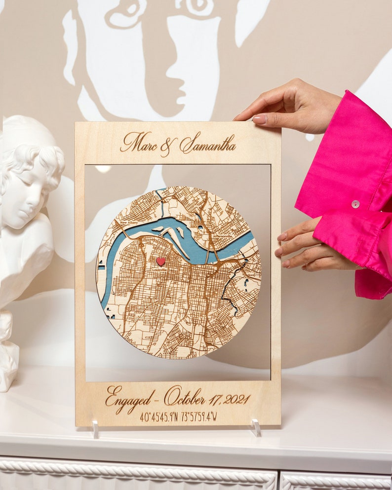 Custom Wedding Gift, City Map Engraved Your City Map, Custom Wooden Map, Location City Map Wall Art, Anniversary Gift, Newly Wed Gifts image 4