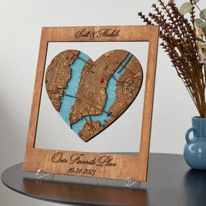 Anniversary Location Map, Custom Coordinates Heart, Wooden Couple Keepsake Wall Art
