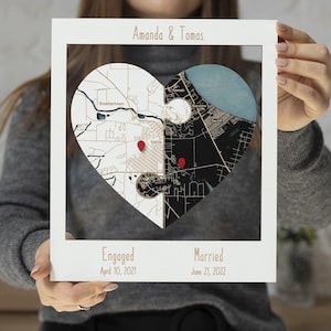 Valentinstag Geschenk, Herz Puzzle Karte mit zwei Orten, Puzzle Karte für Paare, Reise Karte, Regal Dekor, Holz Wandkunst, Geschenk 5