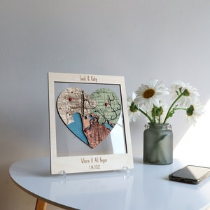 Hello Will You I Do Map, Three Locations Heart Puzzle Map Wooden Framed Wall Art, Newly Wed Gift, Wedding Anniversary Gift for Couple Unique NATURAL