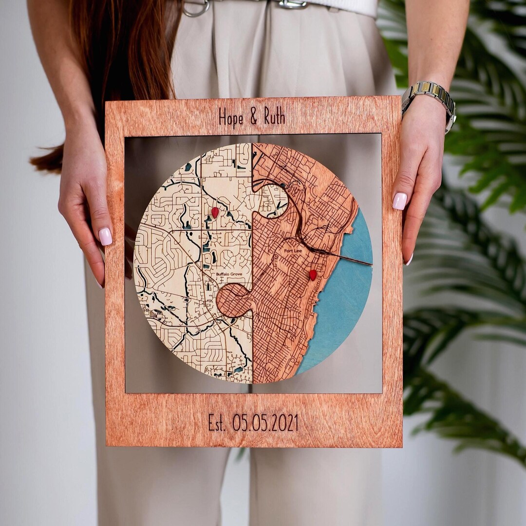 Wedding Gift for Couple, Personalized Puzzle Map, 5th Anniversary Gift ...