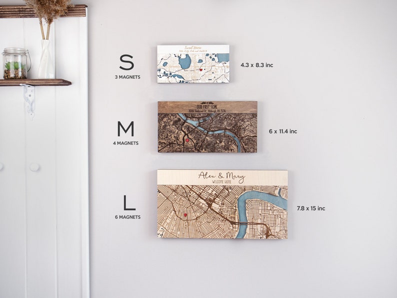 Our First Home Map, Magnetic Key Holder For Wall, Custom Coordinates Wood Map Key Organizer, Housewarming Gift for Couple image 7