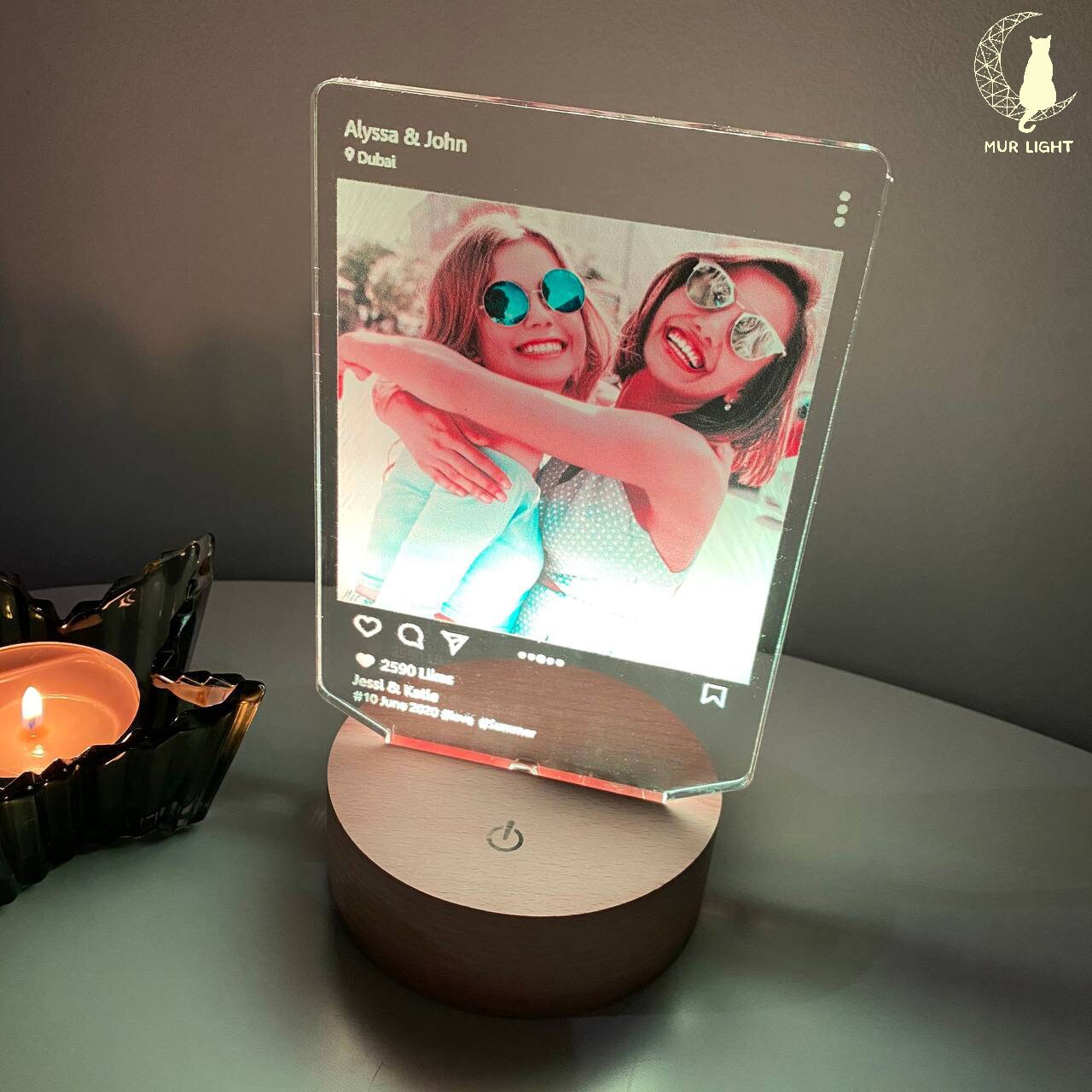 Instagram Style Personalized Desk Led Lamp Couple Lamp Wood Etsy