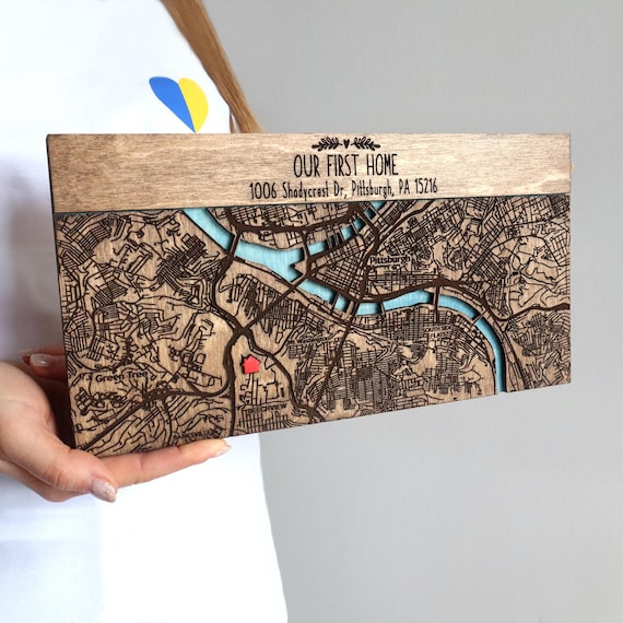New Home Key Holder, Custom Wood Map, Personalized Coordinates