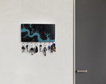 Entryway Key Rack with Hooks, Custom Map Key Holder for Modern Home Decor