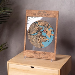 3D Floating City Map, Personalized Address Wall Art, Layered Wood Keepsake
