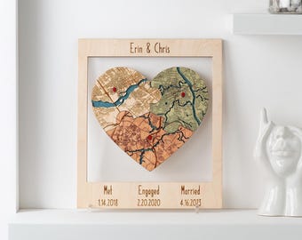 Relationship Milestone Keepsake, Wedding Gift for Couple, Wooden Map Art