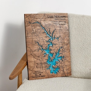 Mapa de lago personalizado de madera y resina epoxi, grabado con láser, ideal como regalo de decoración costera.