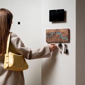 Personalized Wood Map Key Holder, Magnetic Entryway Key Rack image 5