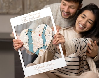 Personalized Wooden City Map, Engagement Frame, Wedding Anniversary Wall Art
