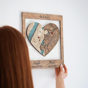 Connected Heart Map, Long Distance Couple Gift for Engaged/Married Story