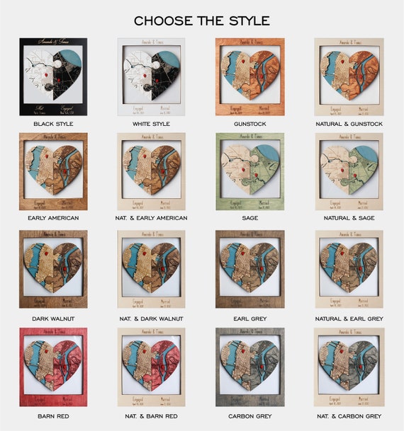 Newly Wed Gifts Two Locations Heart Puzzle Map Wooden Framed image 4