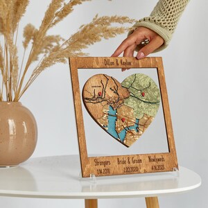 Personalized Puzzle Map - 5th Wedding Anniversary Couples Gift, Custom Locations Framed Wood Wall Art EARLY AMERICAN