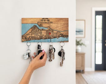 Home Address Key Rack, First Home Gift, Magnetic Map Organizer