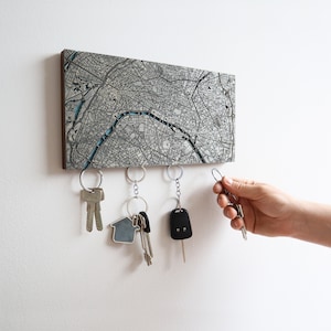 Any City Map Key Holder For Wall, Housewarming Gifts, Wooden Map Key Organizer with Magnets, Custom City Map, Paris Gifts, Key Hook for Wall image 8