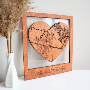 Where It All Began Couples Travel Map, Custom Coordinates Heart Shaped Wooden Map, MurWoodHome Wall Art, 5th Anniversary Gifts for Couple