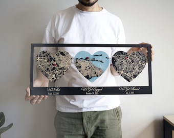 Valentines Day Gifts for Couple, Met Engaged Married Wood Map, Hello Will You I Do Custom City Map Wooden Framed Wall Art, Newly Wed Gifts