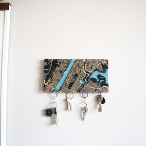 Any City Map Key Holder For Wall, Housewarming Gifts, Wooden Map Key Organizer with Magnets, Custom City Map, Paris Gifts, Key Hook for Wall image 6