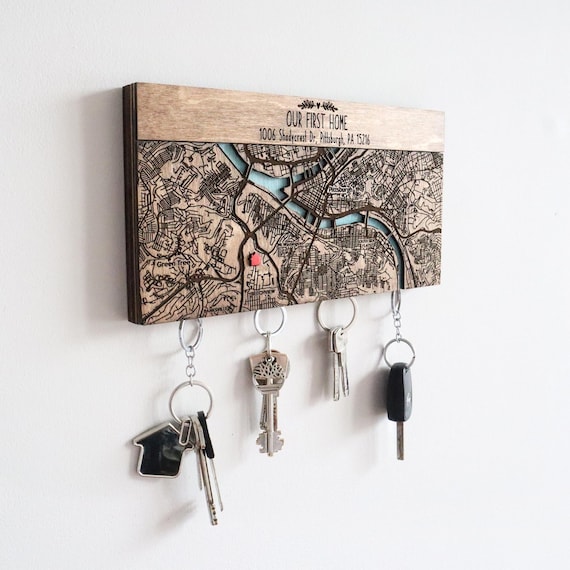 Personalised Map Location Key Holder For Wall, Custom Magnetic Key Organizer, Housewarming Gifts, Key Rack with Magnets, New Home Gift