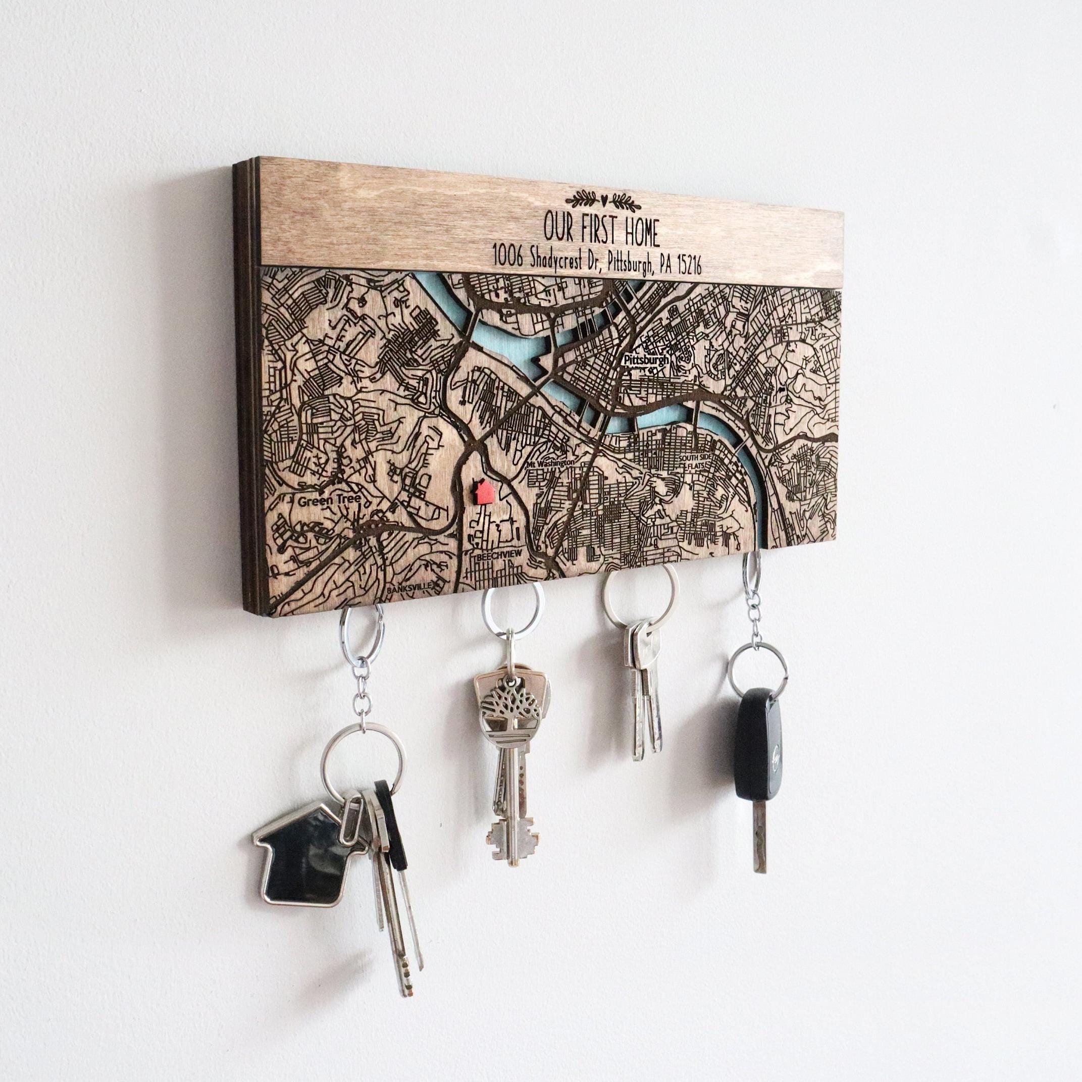 Personalised Map Location Key Holder For Wall, Custom Magnetic Key Organizer, Housewarming Gifts, Key Rack with Magnets, New Home Gift