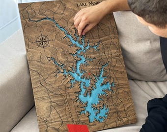 Custom Wood and Resin Lake Map Art: Personalized Cabin Wall Decor