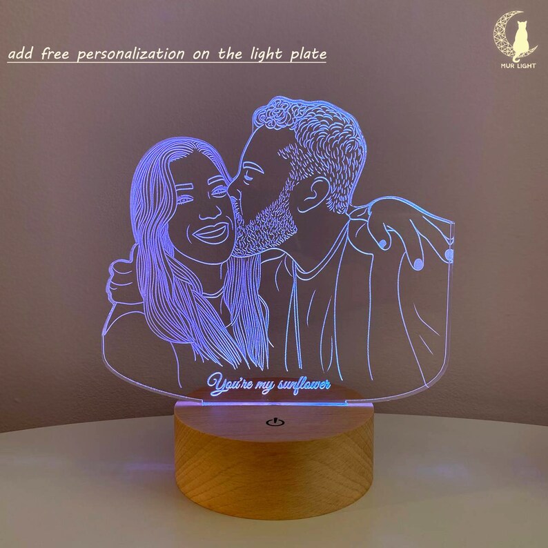 Custom Couple Portrait Desk Led Lamp Couple Wooden Lamp Wood Etsy