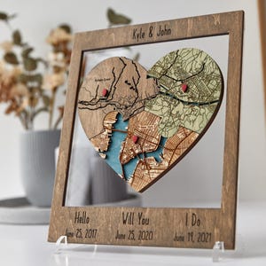 Personalized Puzzle Map - 5th Wedding Anniversary Couples Gift, Custom Locations Framed Wood Wall Art image 11