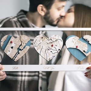 Where It All Began/Where We Met Map, Location Map Wooden Framed Wall Art, Custom Wedding Anniversary Gifts for Couple, Valentines Day Gifts 3 hearts map