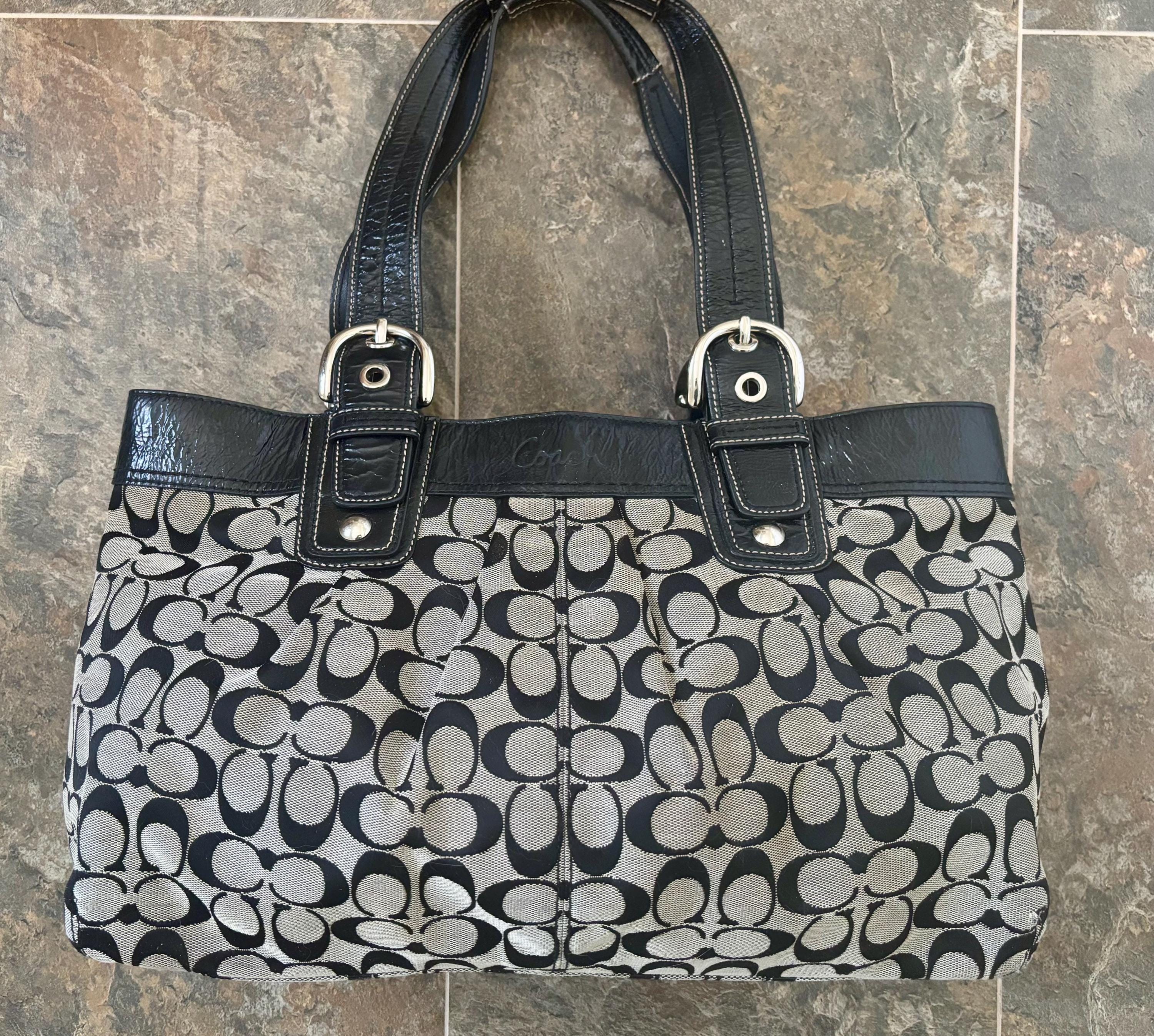 Coach Soho Pleated Large Black & Gray Handled Signature Tote Bag