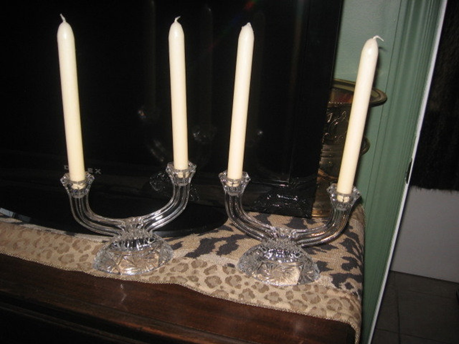 62 Set of Double Holders Candle Crystal Pinwheel Clear Glass Etsy Canada
