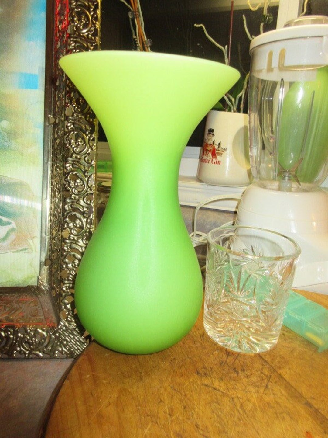 54 Vase Green Glass 9.25 Inches Tall 5.25 Inches Etsy