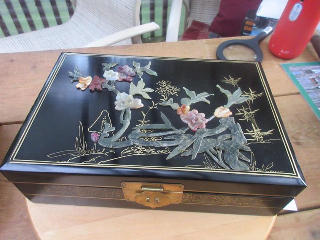 【オープニングセール】 B2 Flower Carved With Box Jewelry Chinese Asian Vintage アンティーク雑貨