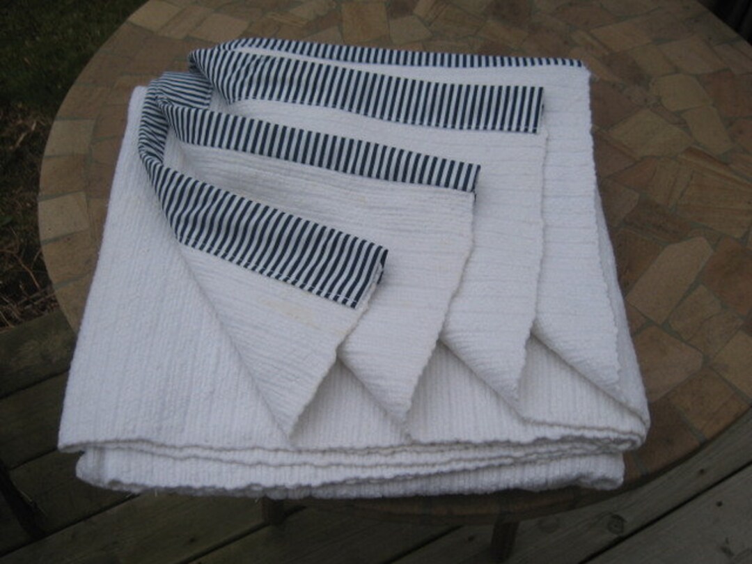 384 Vintage Handmade Rag Woven Catalogne Rug or Blanket Cotton Material