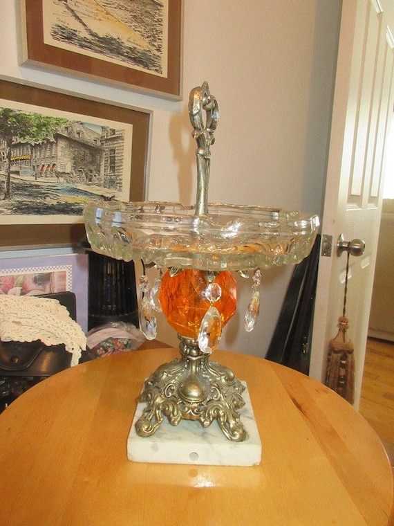 Vintage Crystal Ashtray, Marble Base, Brass Accents, Home Decor - Etsy