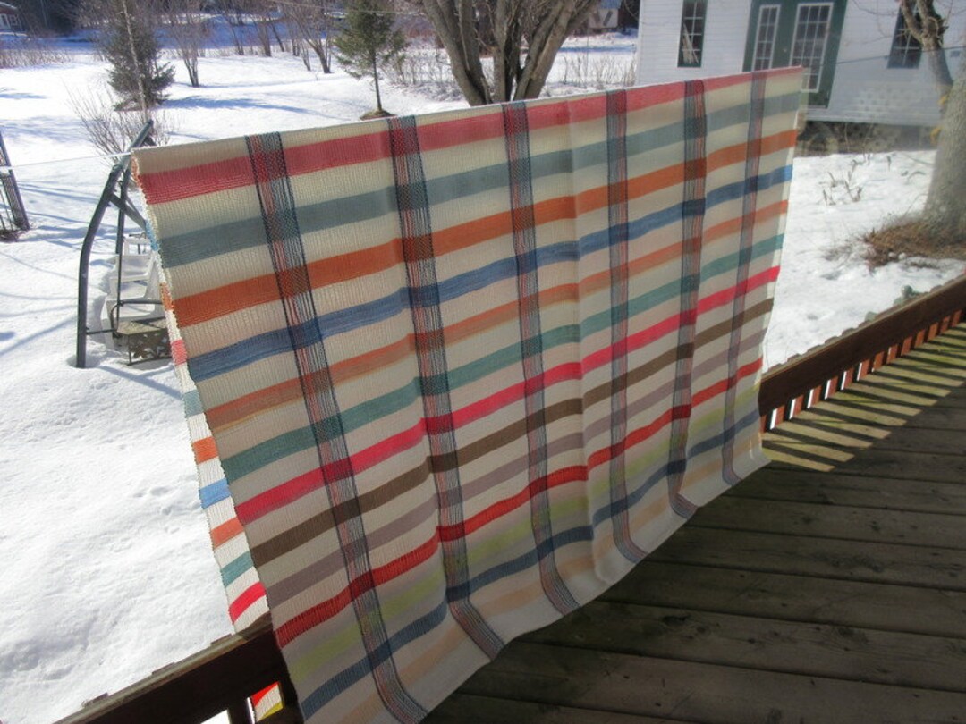 7 Woven Catalogne Blanket Hand Made Cotton Blend New 56 in X 94 in